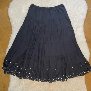 Tramp y2k dark grey sequin hem tiered midi/ maxi skirt